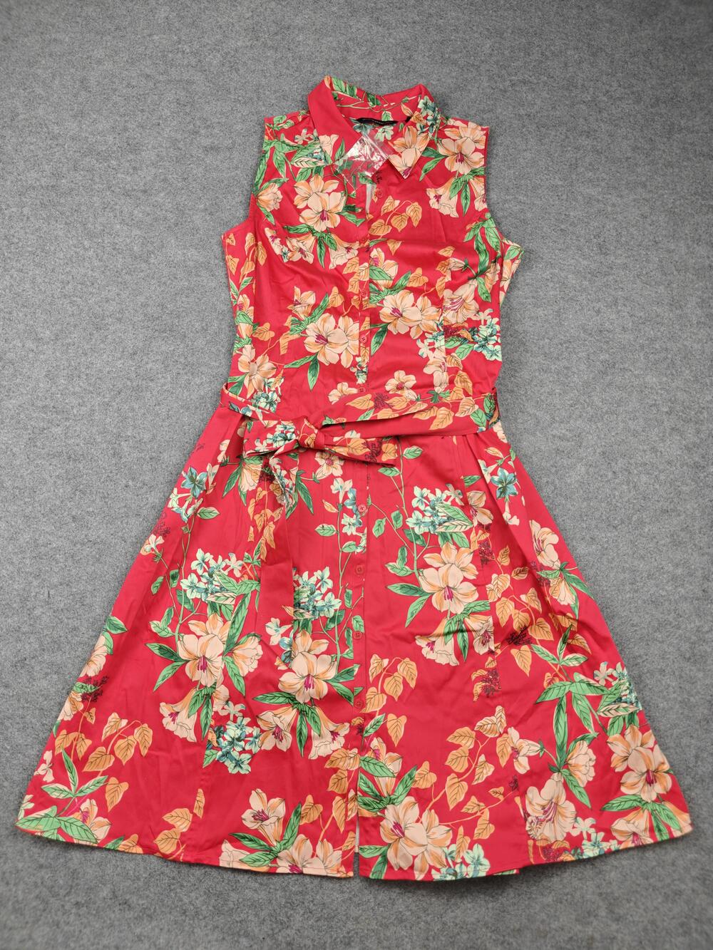 Isaac Mizrahi LIVE Dress Womens 8 Red Floral Fit & Flare Sleeveless Knee Length